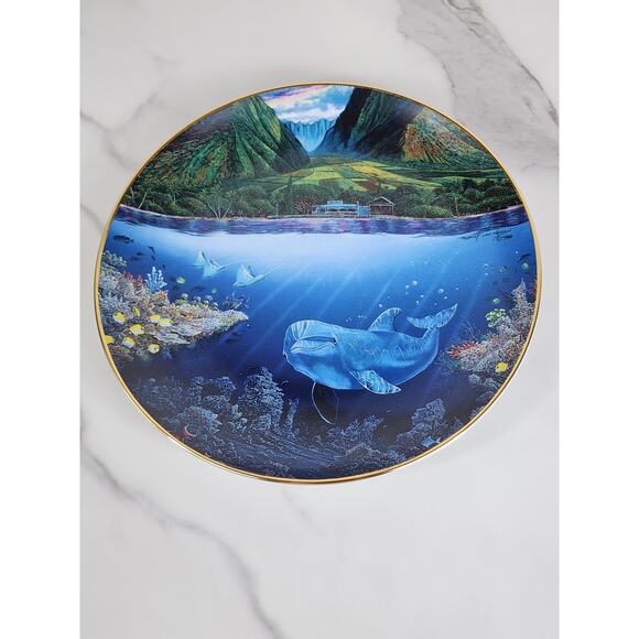 Underwater Paradise Chez Paul Dolphin Year 1991 Porcelain 8" Plate Wall Decor - Picture 10 of 14